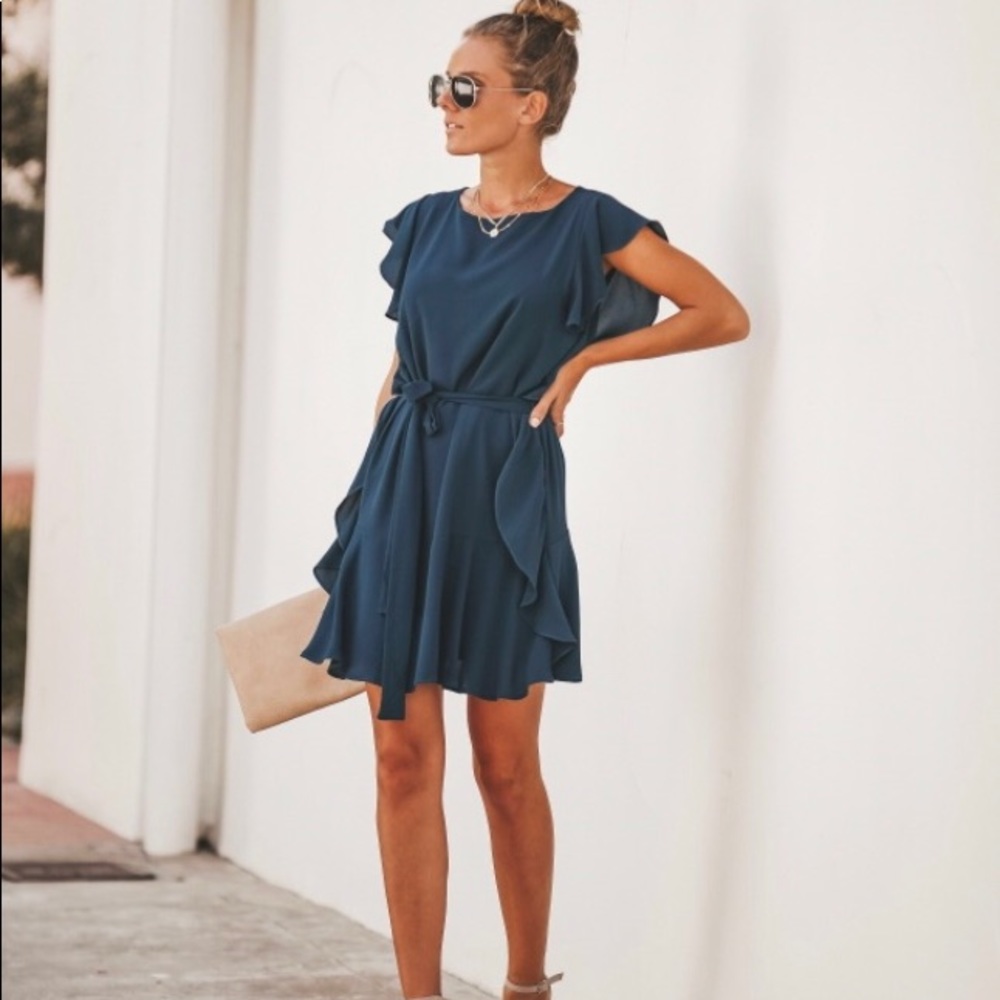 Navy butterfly ruffle dress